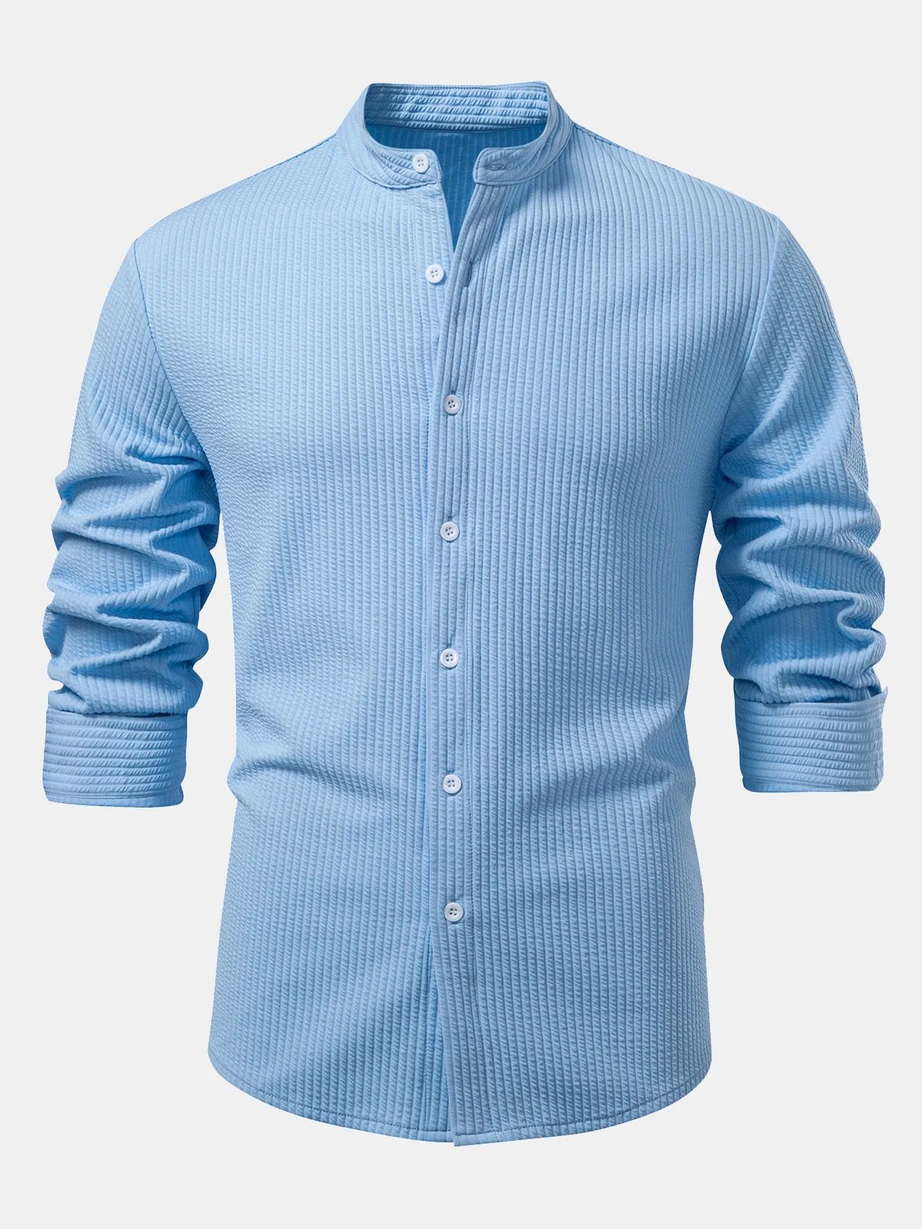 Long Sleeve Muscle Fit Ribbed Stand Collar Shirt sold by Hoooyi product image thumbnail 4