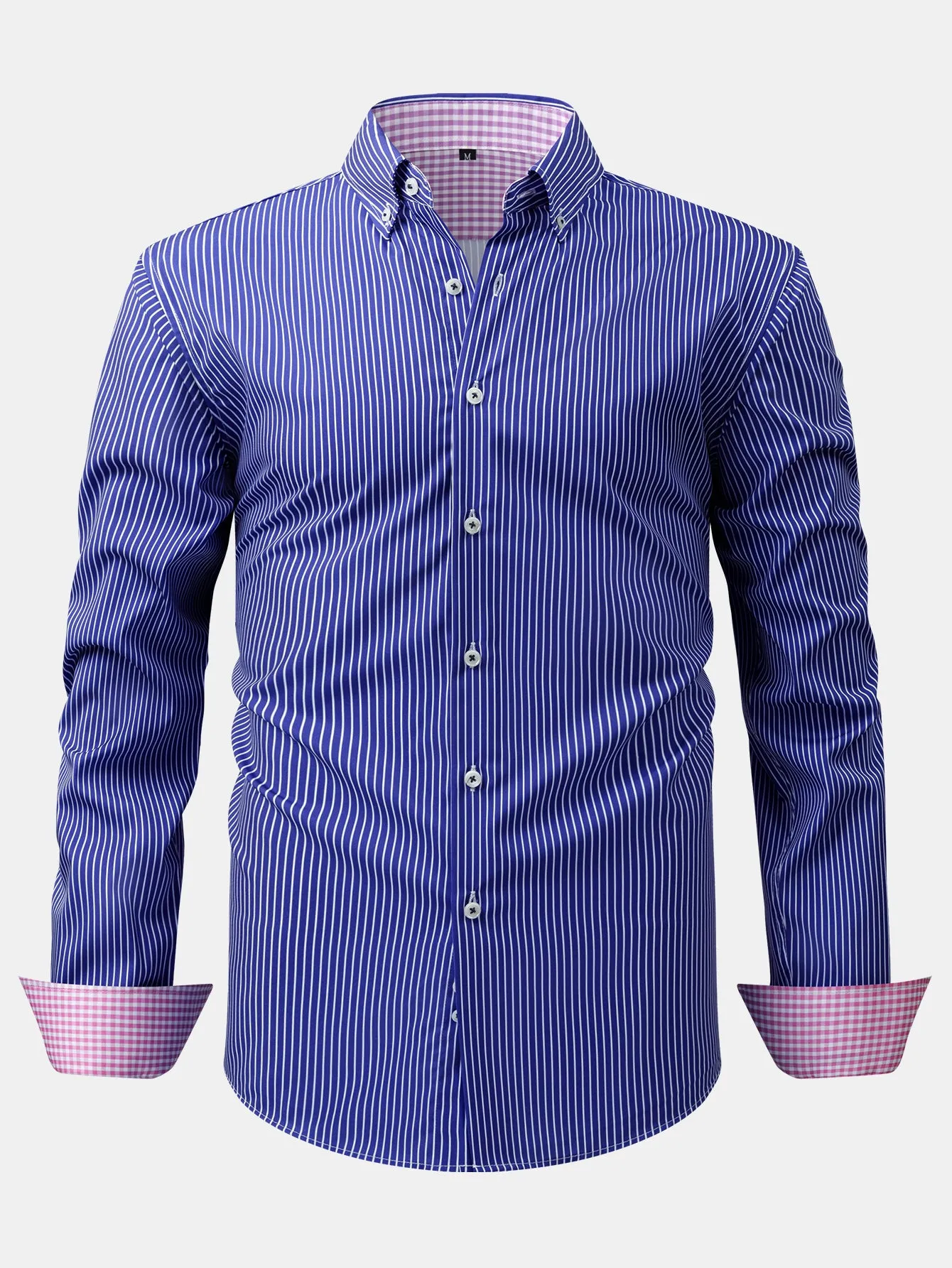 Long Sleeve Contrast Plaid Stripe Button Up Shirt sold by Hoooyi
