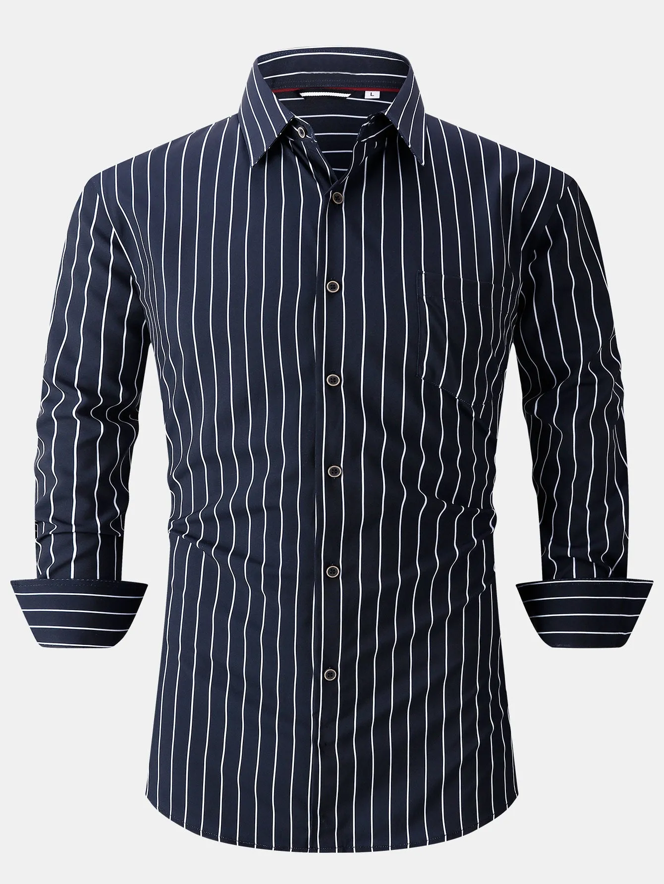 Long Sleeve Stripe Pocket Button Up Shirt sold by Hoooyi