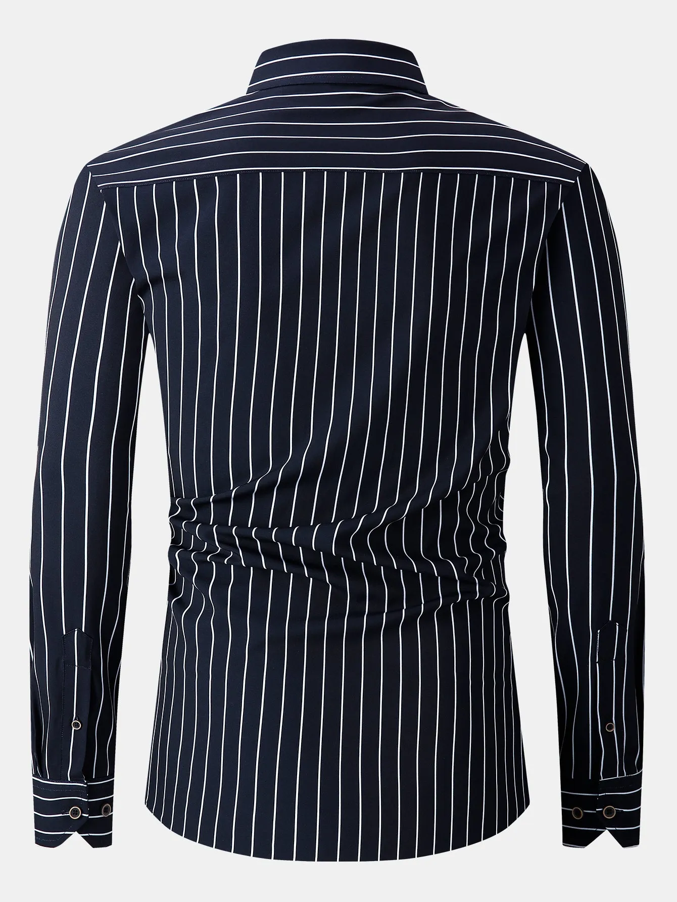 Long Sleeve Stripe Pocket Button Up Shirt sold by Hoooyi product image thumbnail 2