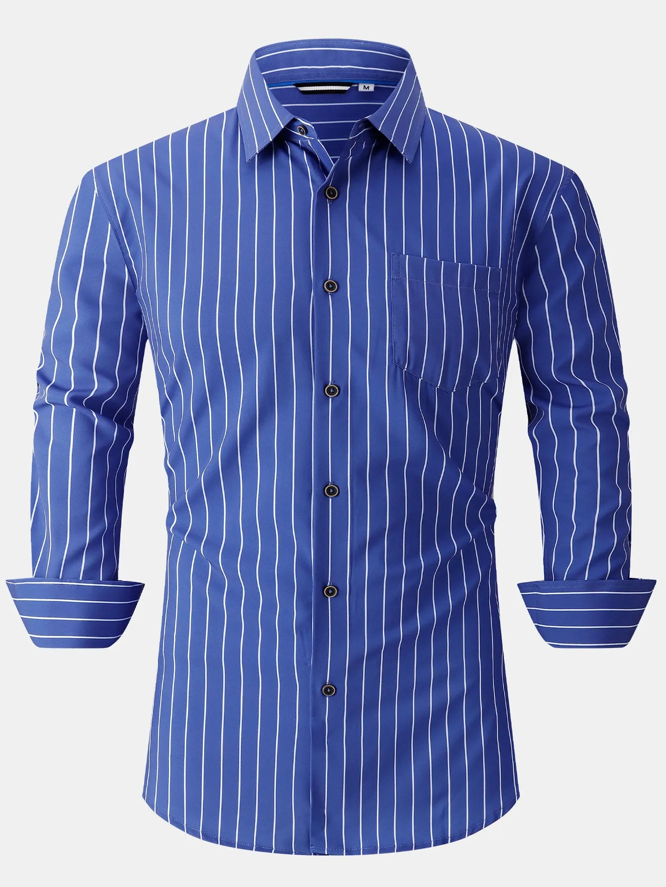 Long Sleeve Stripe Pocket Button Up Shirt sold by Hoooyi product image thumbnail 3