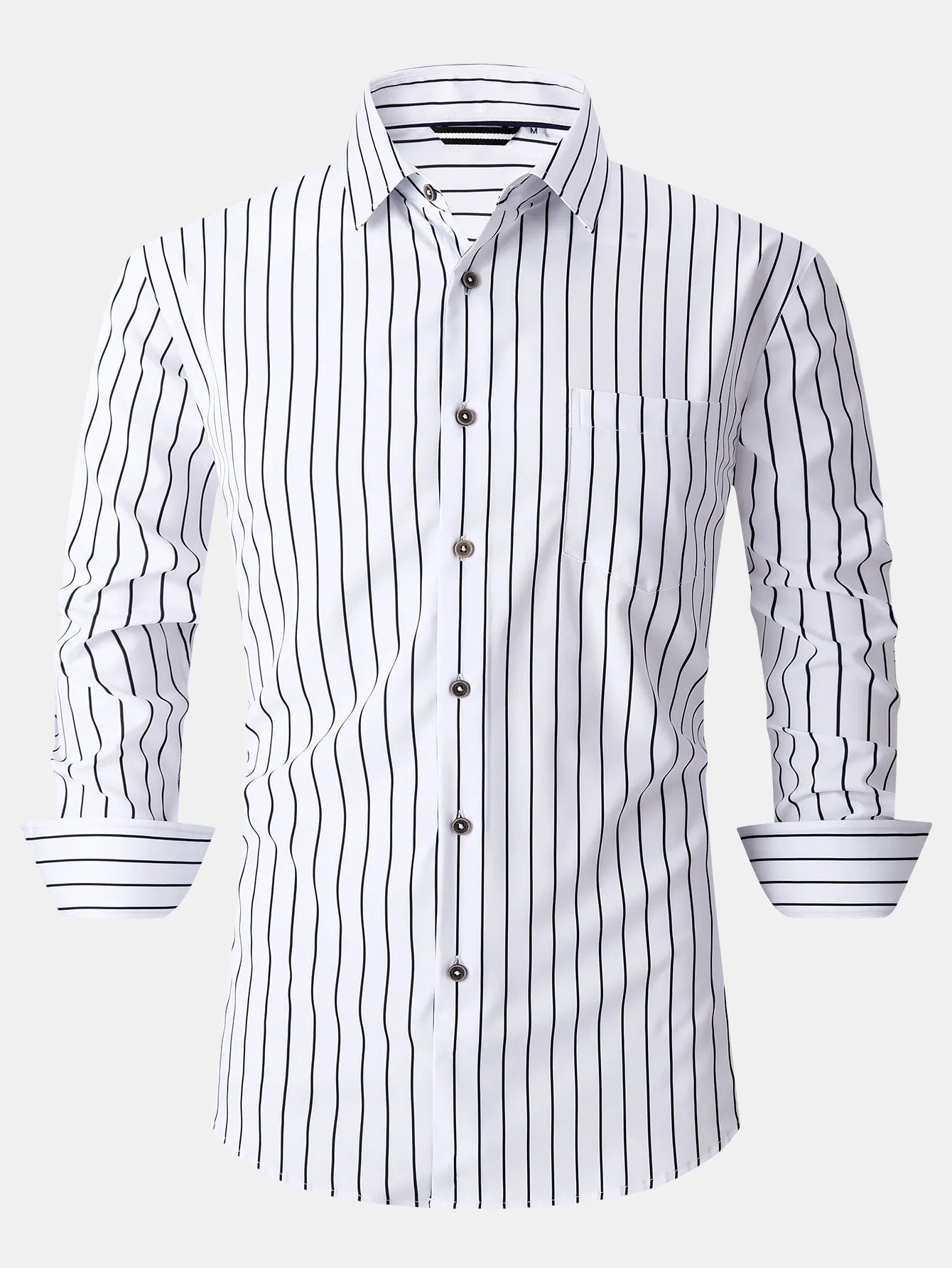 Long Sleeve Stripe Pocket Button Up Shirt sold by Hoooyi product image thumbnail 5
