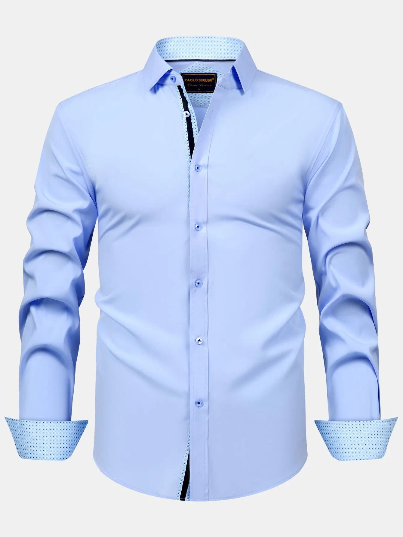 Long Sleeve Contrast Button Up Dress Shirt sold by Hoooyi product image thumbnail 3