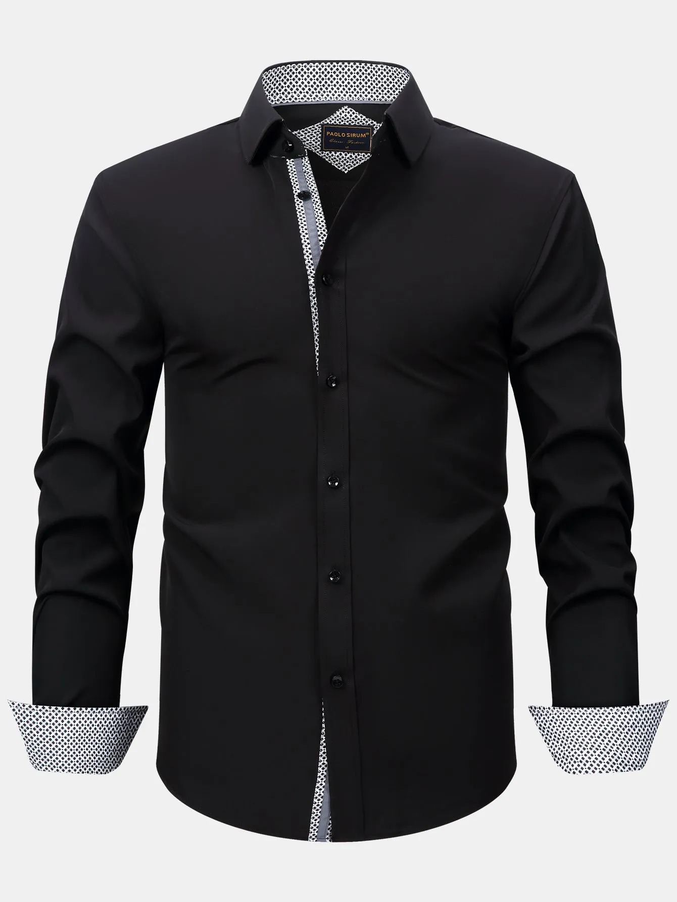 Long Sleeve Contrast Button Up Dress Shirt sold by Hoooyi product image thumbnail 5