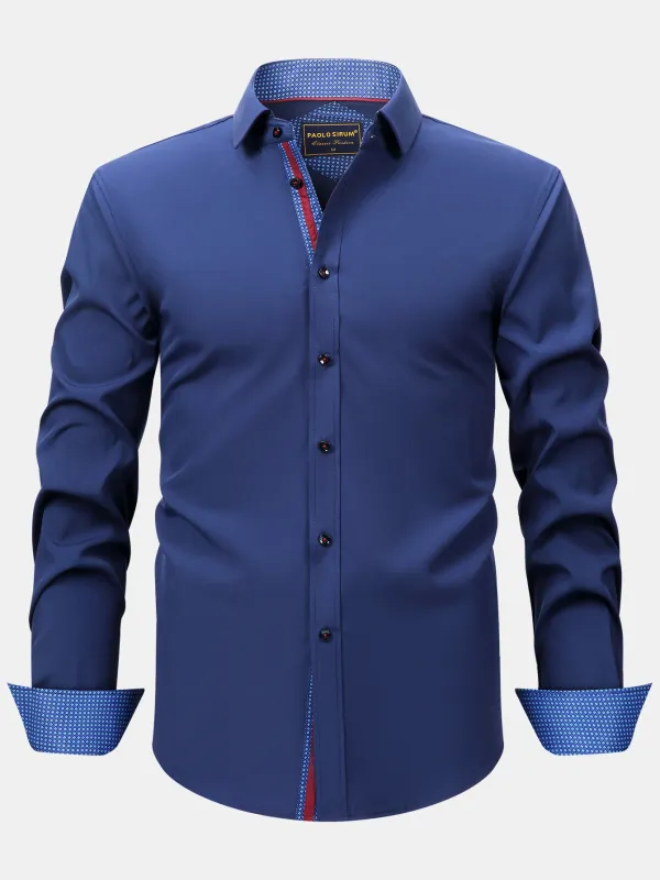 Long Sleeve Contrast Button Up Dress Shirt made by Hoooyi