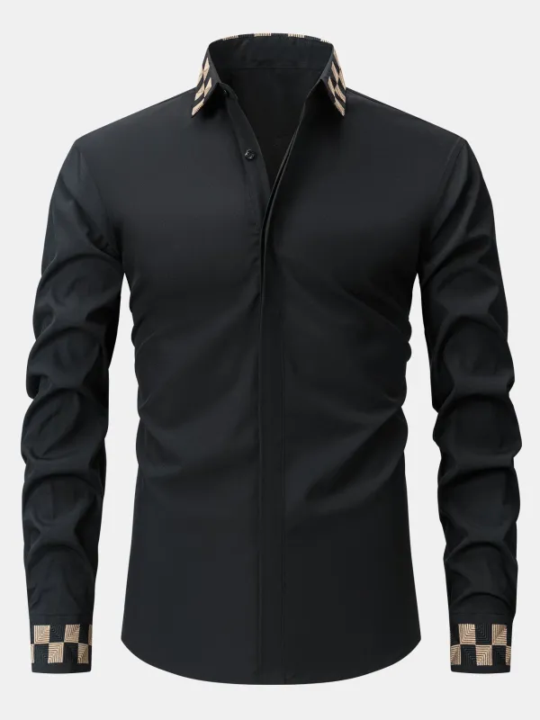 Long Sleeve Embroidered Hidden Buttons Placket Shirt sold by Hoooyi