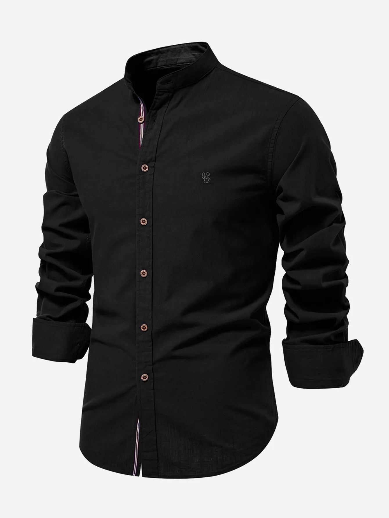 Long Sleeve Linen Look Stand Collar Shirt sold by Hoooyi product image thumbnail 5
