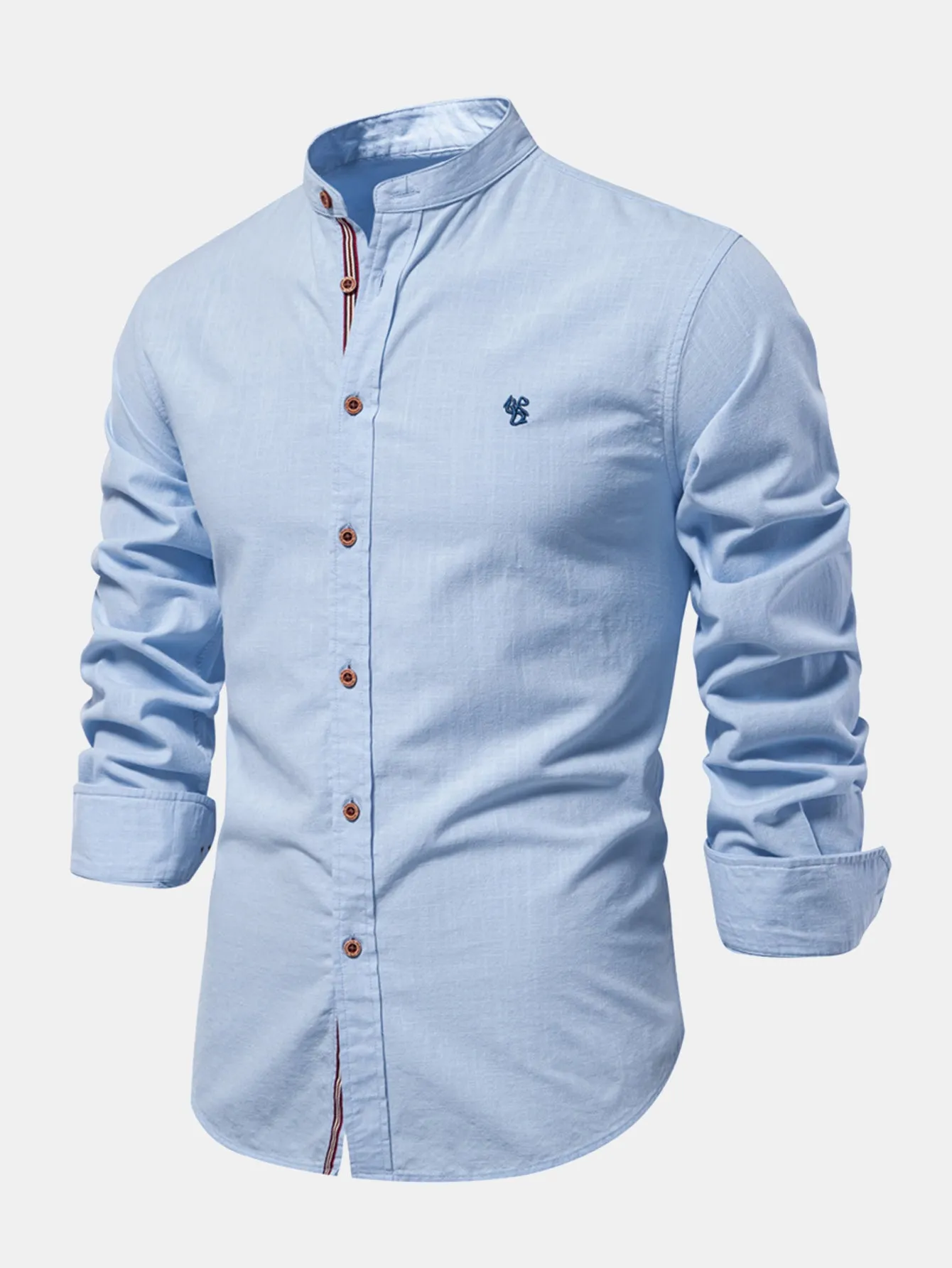 Long Sleeve Linen Look Stand Collar Shirt sold by Hoooyi product image thumbnail 2