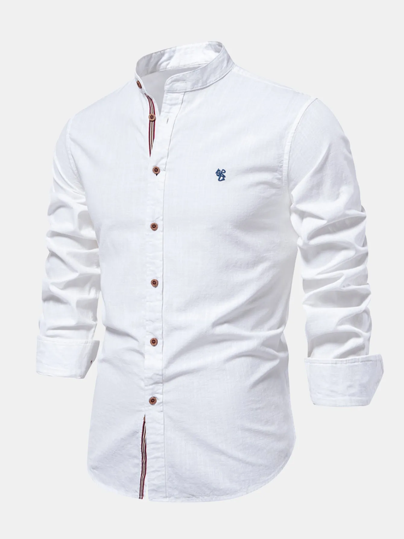 Long Sleeve Linen Look Stand Collar Shirt sold by Hoooyi product image thumbnail 3