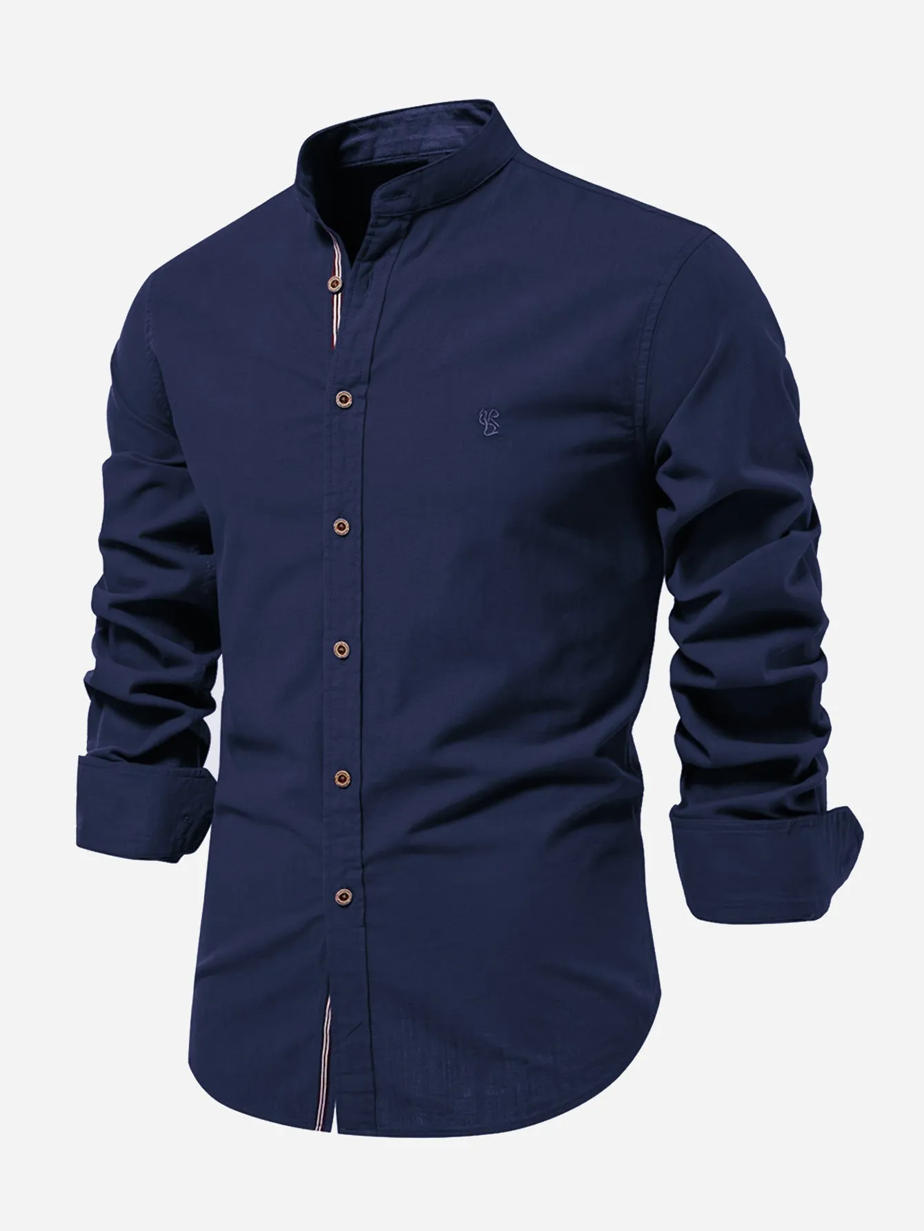 Long Sleeve Linen Look Stand Collar Shirt sold by Hoooyi product image thumbnail 4