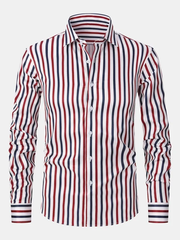 Long Sleeve Stripe Button Up Shirt sold by Hoooyi