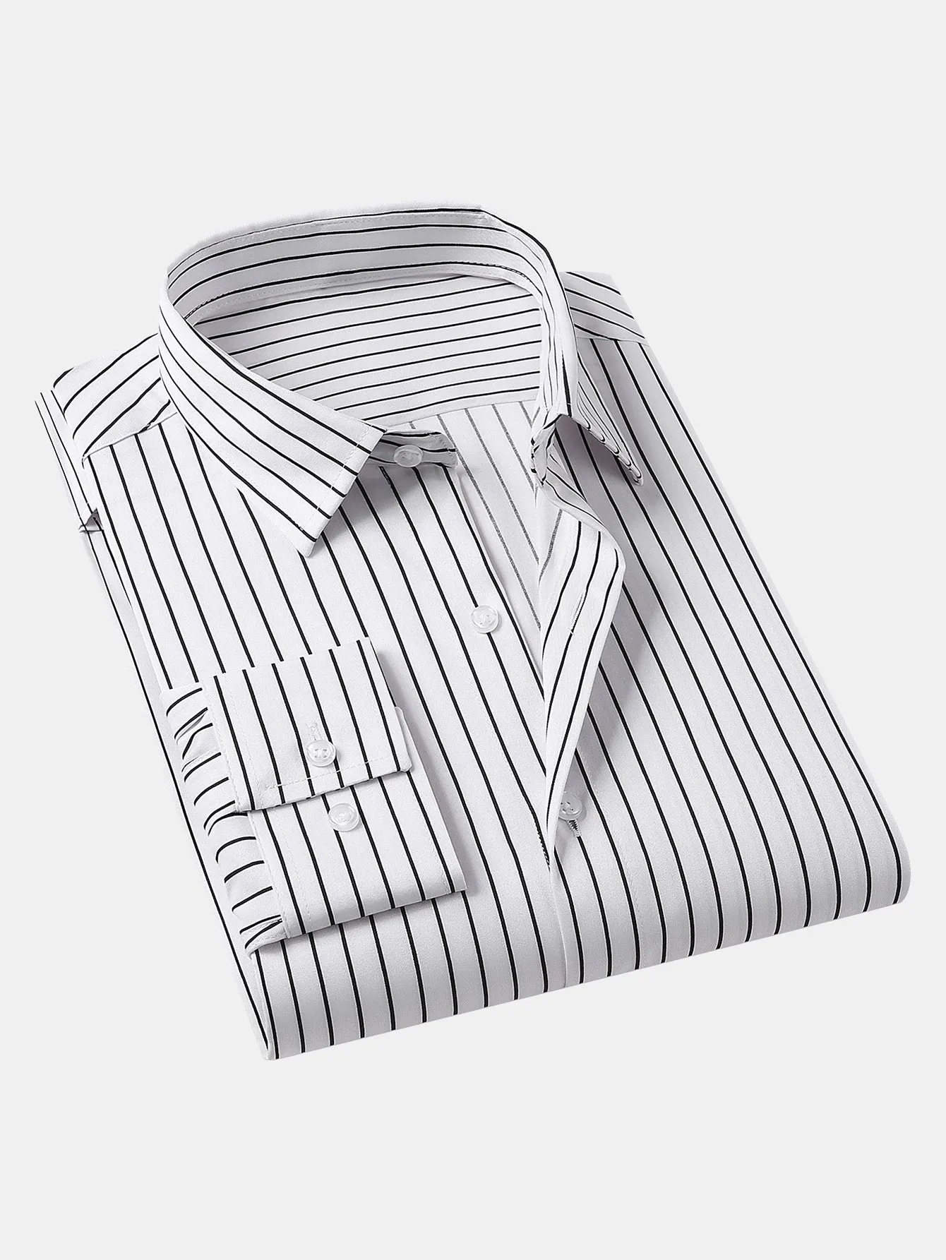 Long Sleeve Stripe Button Up Shirt sold by Hoooyi product image thumbnail 3