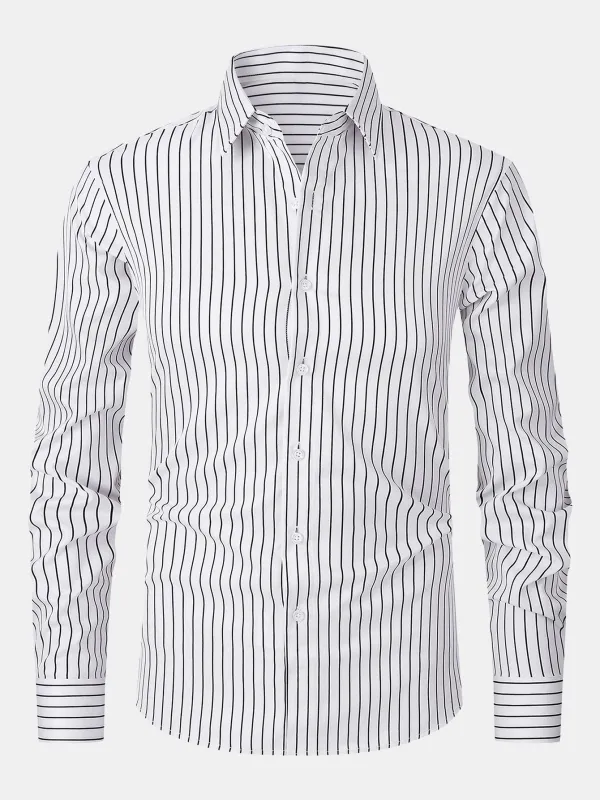 Long Sleeve Stripe Button Up Shirt sold by Hoooyi