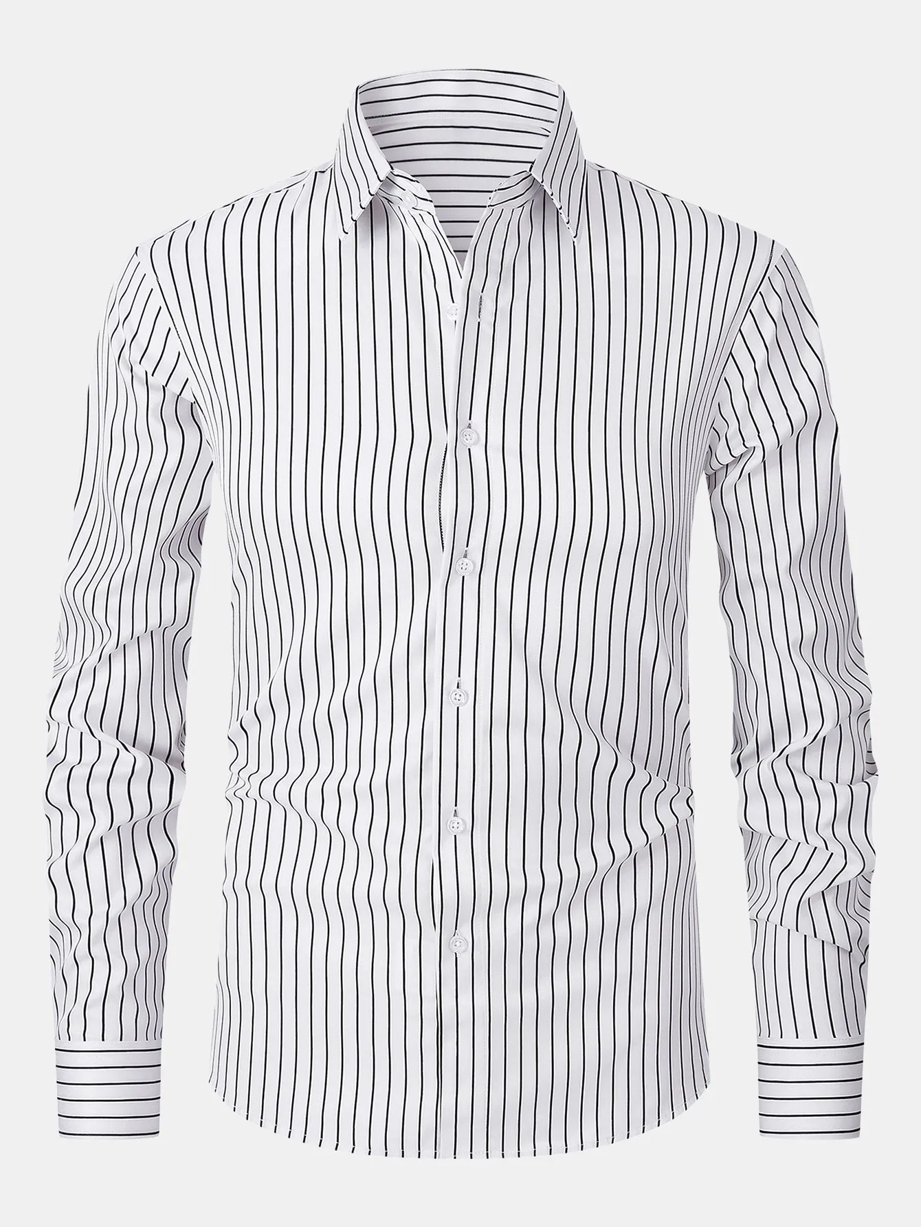 Long Sleeve Stripe Button Up Shirt sold by Hoooyi