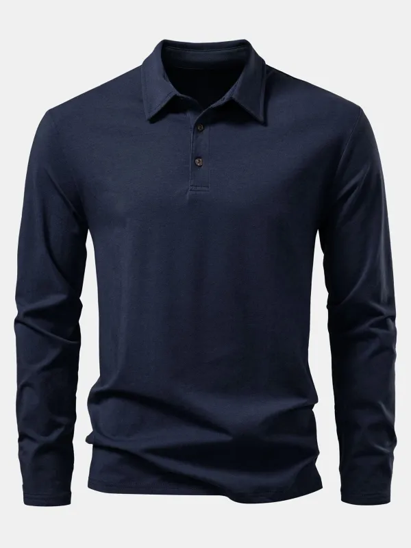 Solid Long Sleeve Cotton Polo Shirt sold by Hoooyi