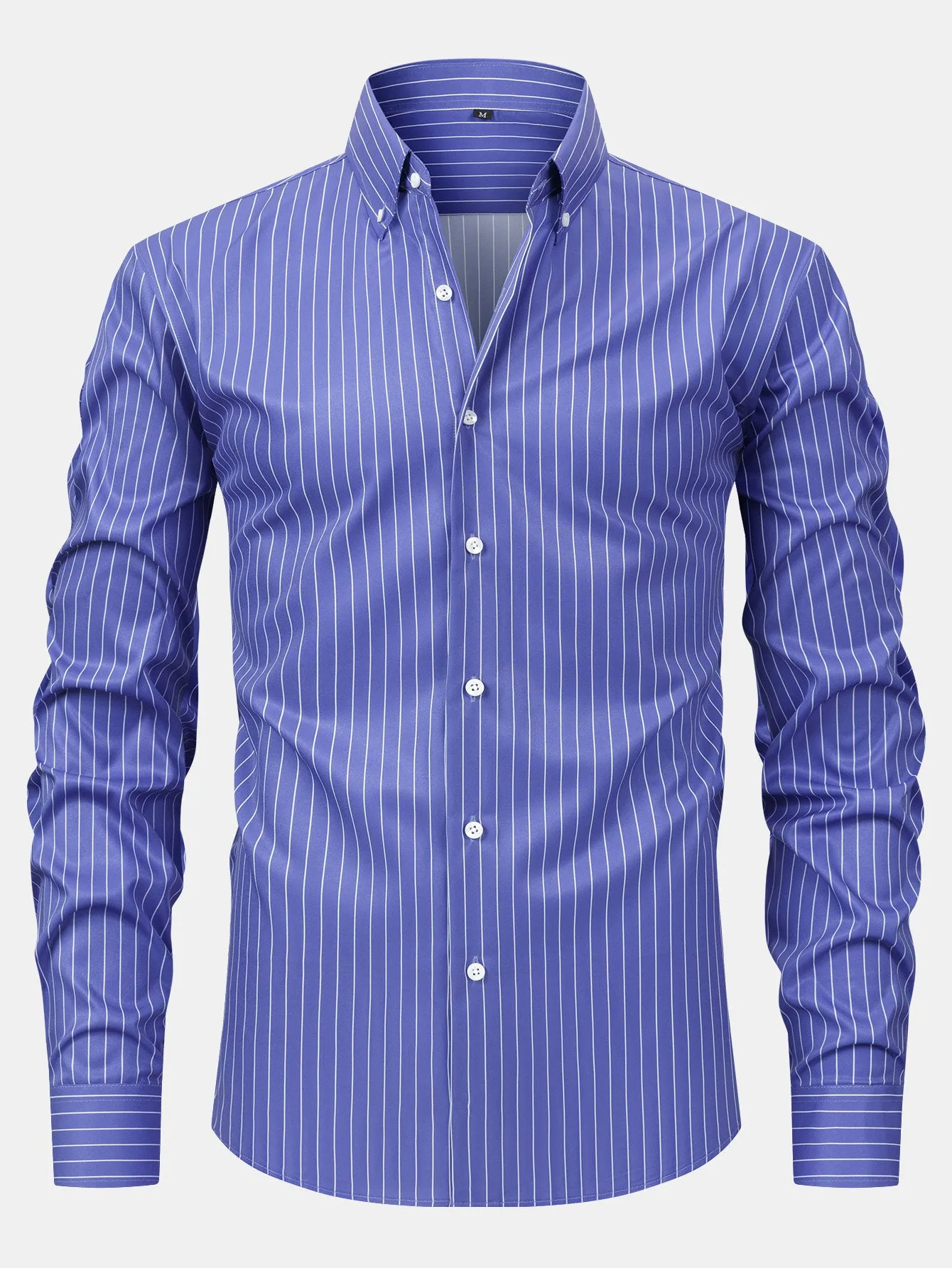 Long Sleeve Stripe Button Up Shirt sold by Hoooyi