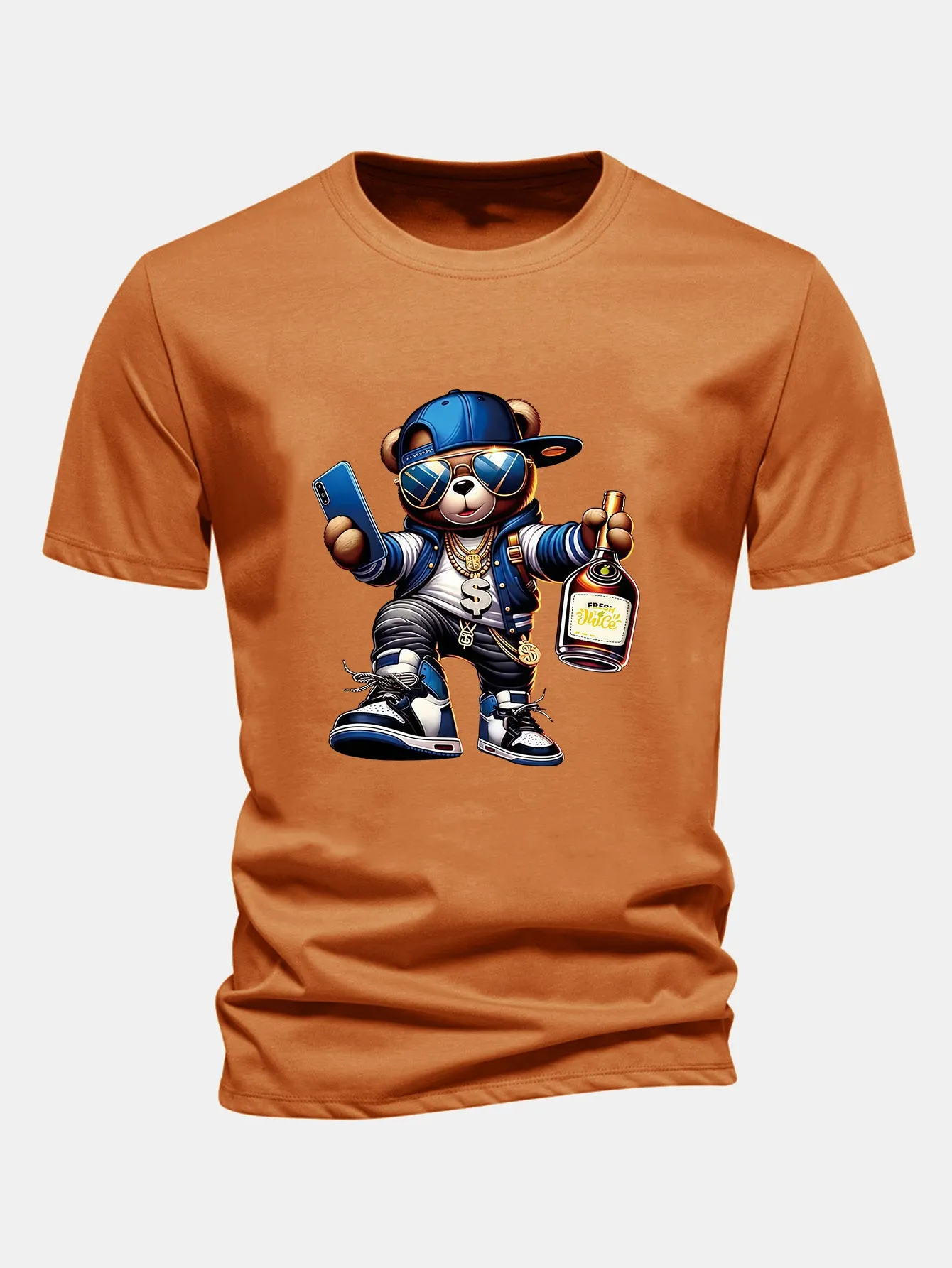 Regular Fit Hip Hop Bear Print Cotton T-Shirt sold by Hoooyi product image thumbnail 5