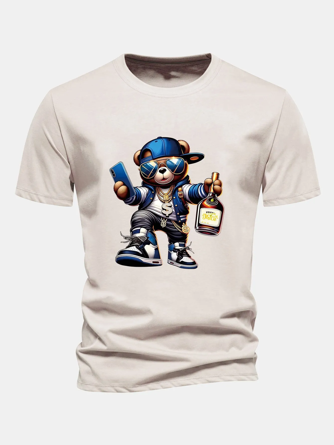 Regular Fit Hip Hop Bear Print Cotton T-Shirt sold by Hoooyi product image thumbnail 3