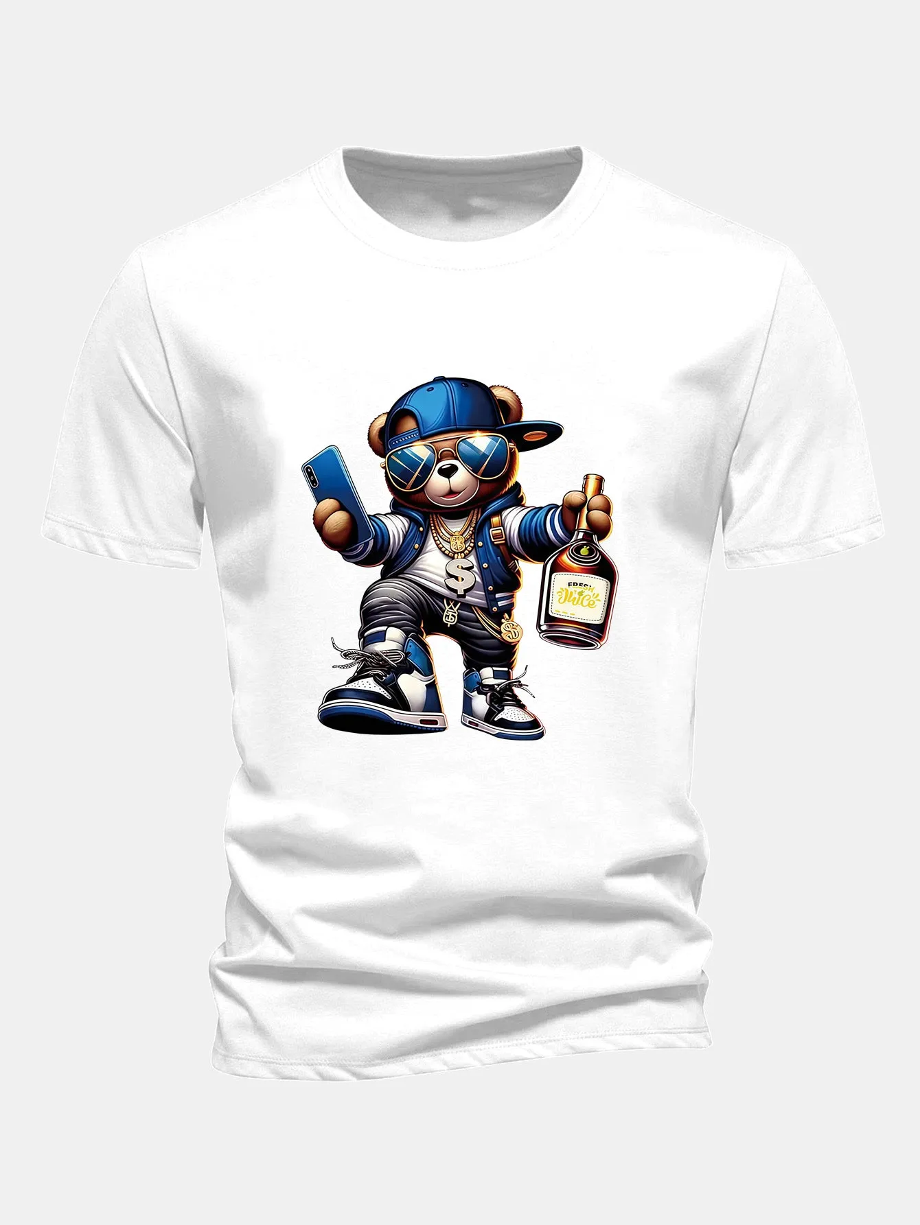 Regular Fit Hip Hop Bear Print Cotton T-Shirt sold by Hoooyi product image thumbnail 2