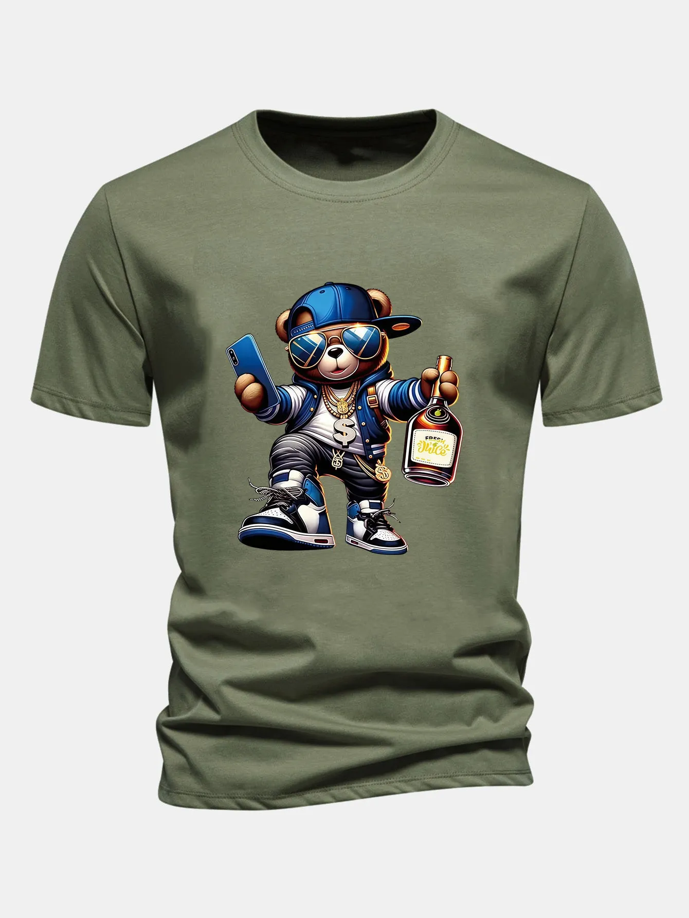 Regular Fit Hip Hop Bear Print Cotton T-Shirt sold by Hoooyi product image thumbnail 4