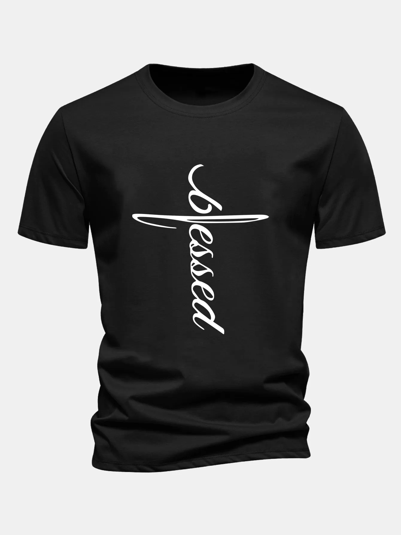 Regular Fit Blessed Print Cotton T-Shirt sold by Hoooyi