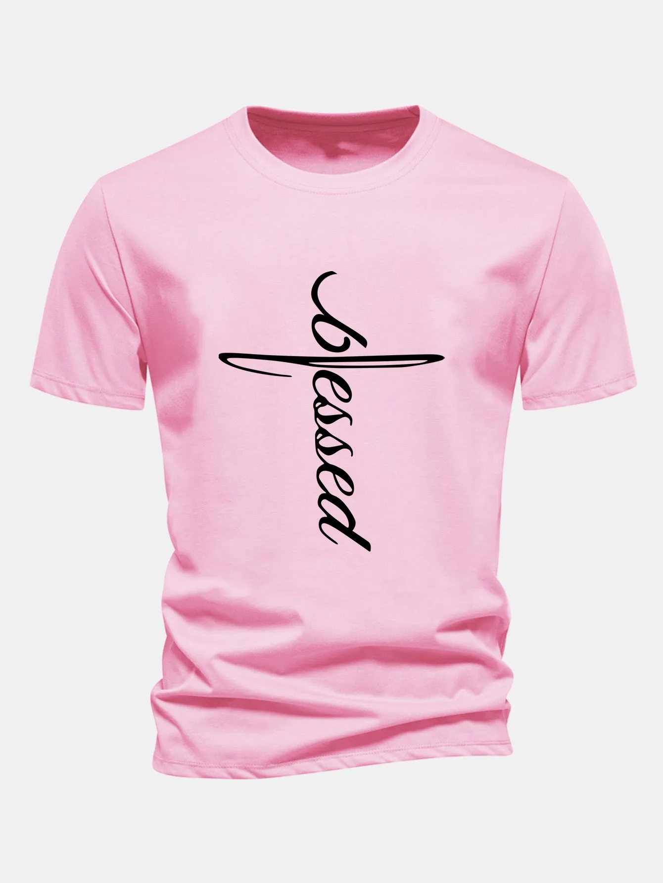 Regular Fit Blessed Print Cotton T-Shirt sold by Hoooyi product image thumbnail 4