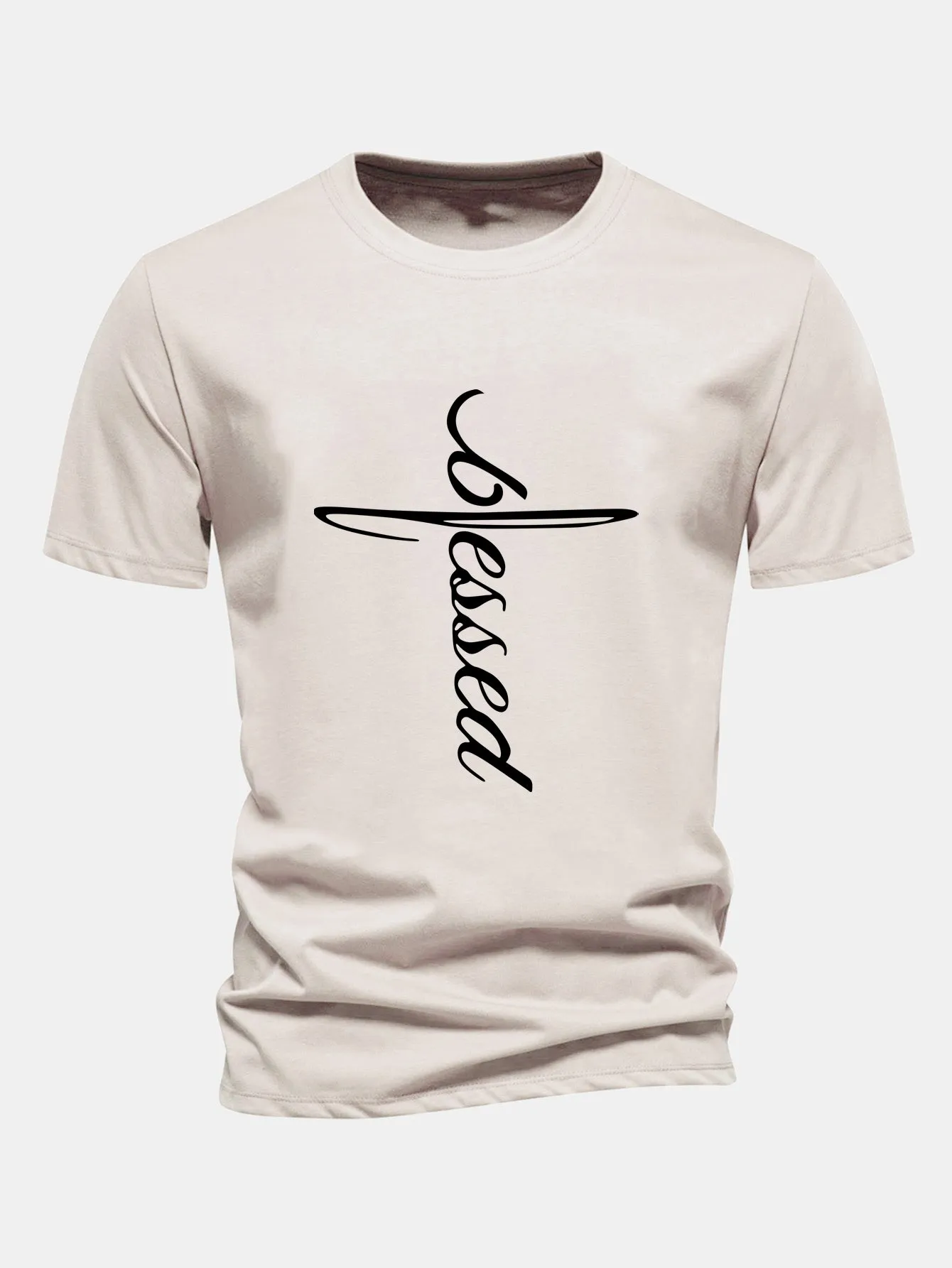 Regular Fit Blessed Print Cotton T-Shirt sold by Hoooyi product image thumbnail 3