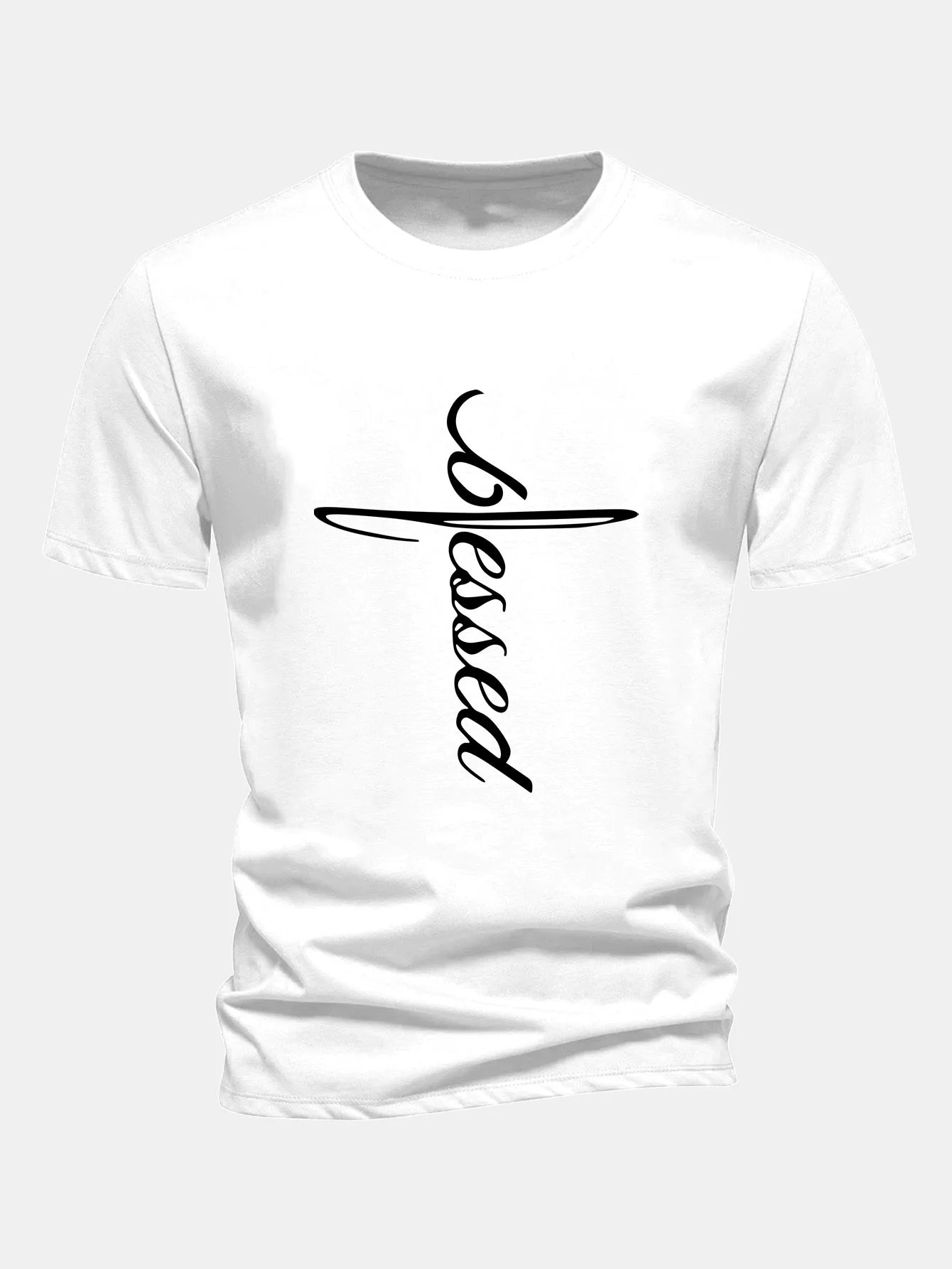 Regular Fit Blessed Print Cotton T-Shirt sold by Hoooyi product image thumbnail 2