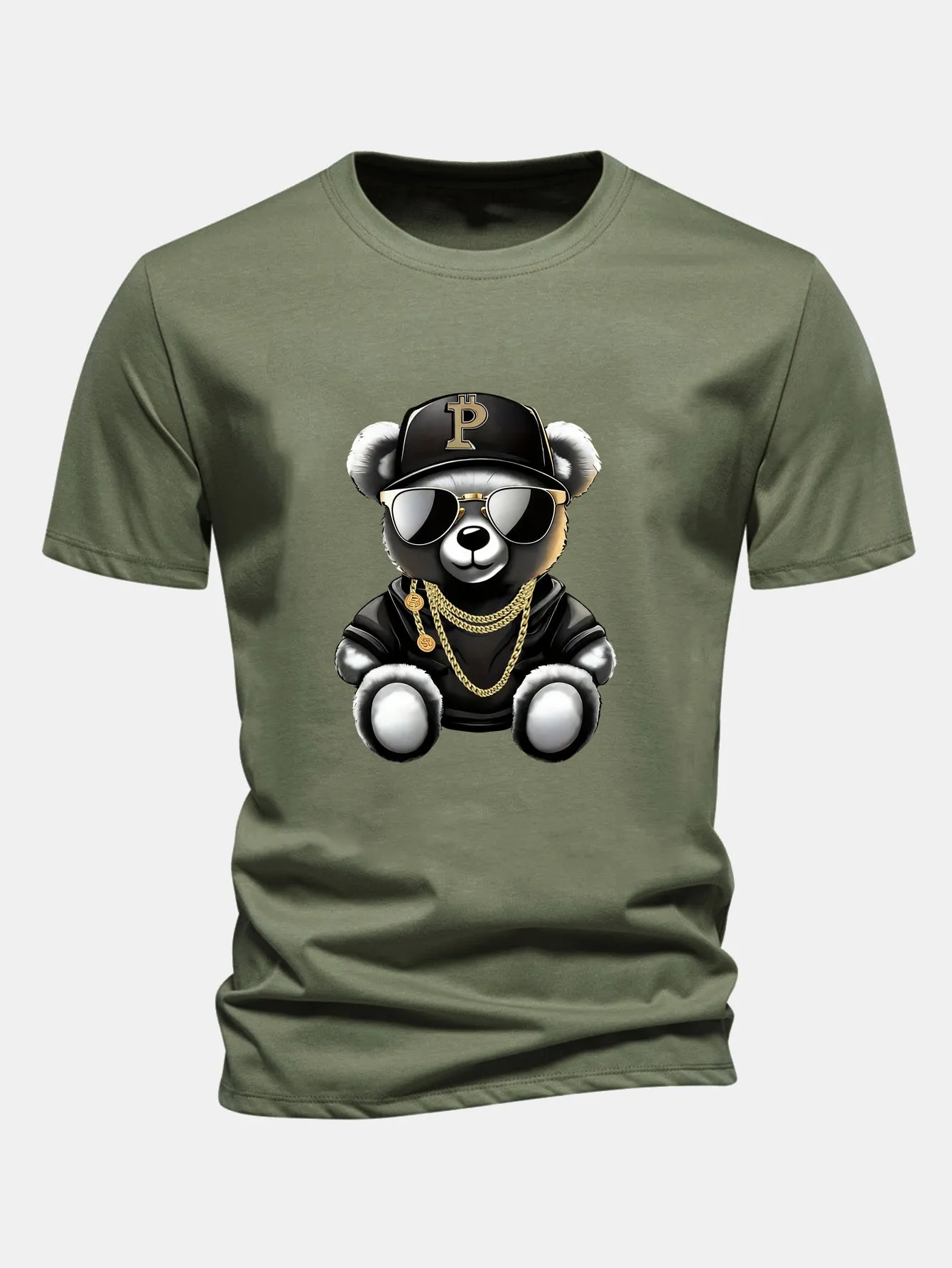 Regular Fit Hip Hop Bear Print Cotton T-Shirt sold by Hoooyi product image thumbnail 4