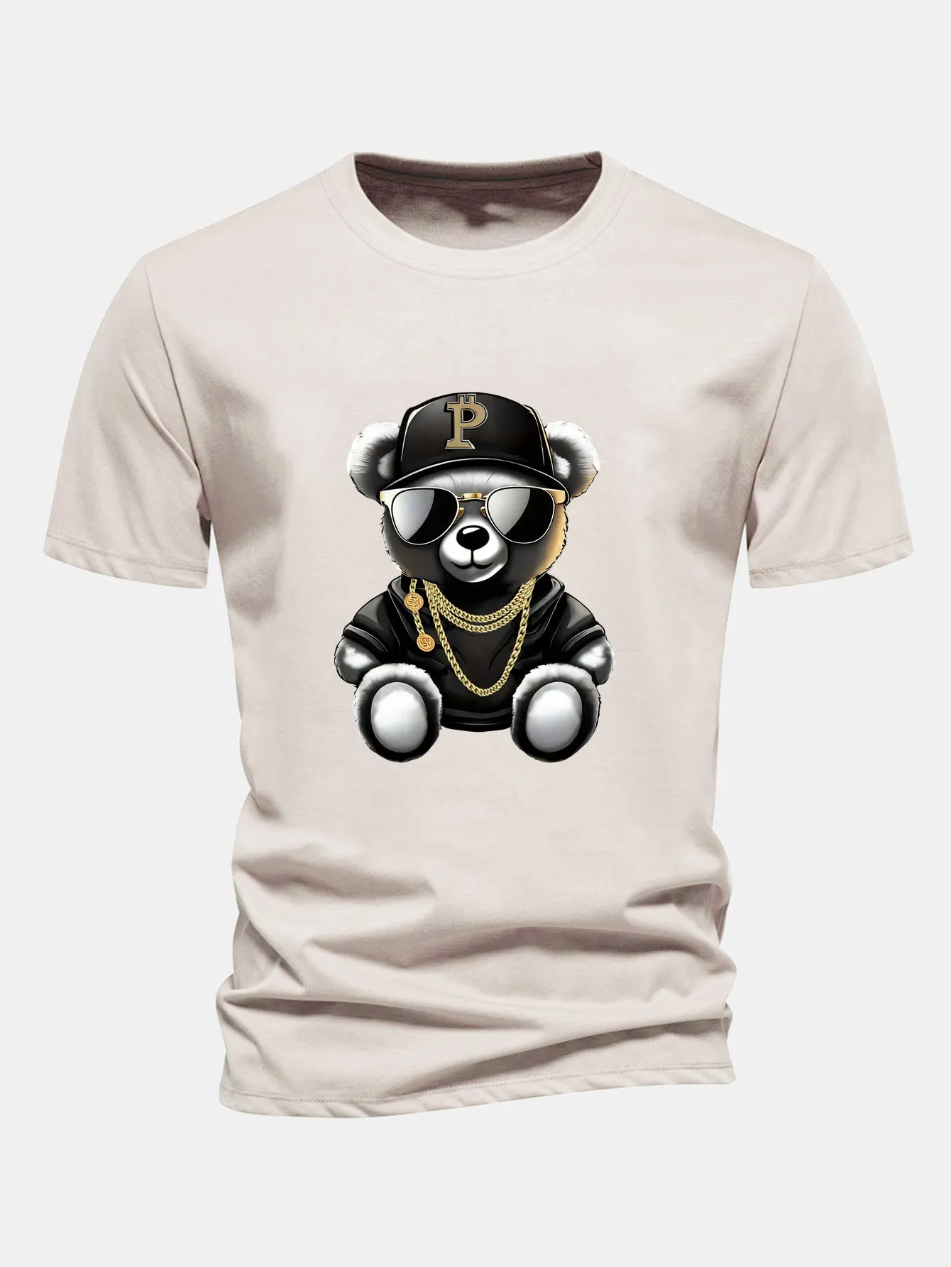 Regular Fit Hip Hop Bear Print Cotton T-Shirt sold by Hoooyi product image thumbnail 3