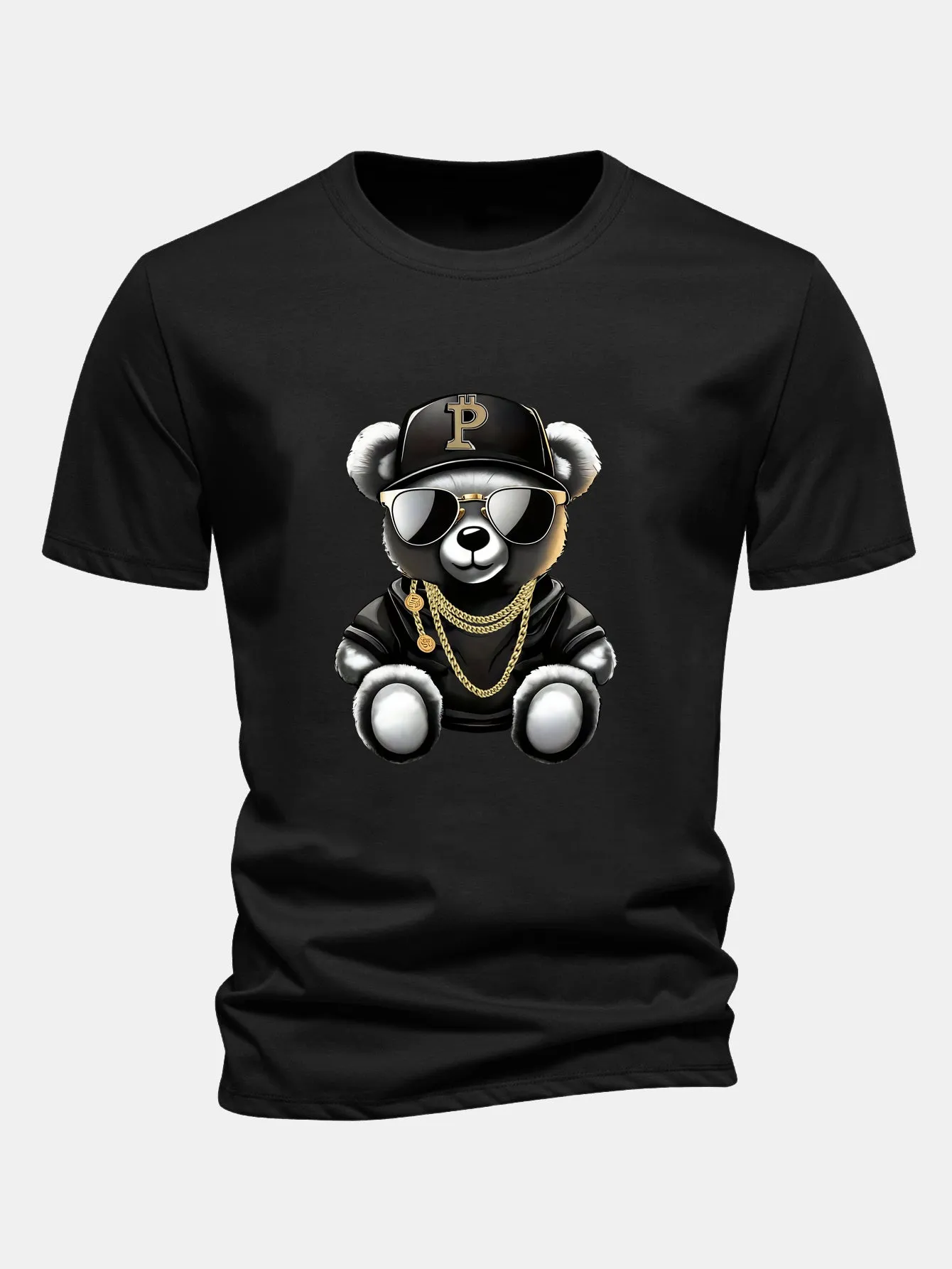 Regular Fit Hip Hop Bear Print Cotton T-Shirt sold by Hoooyi product image thumbnail 2