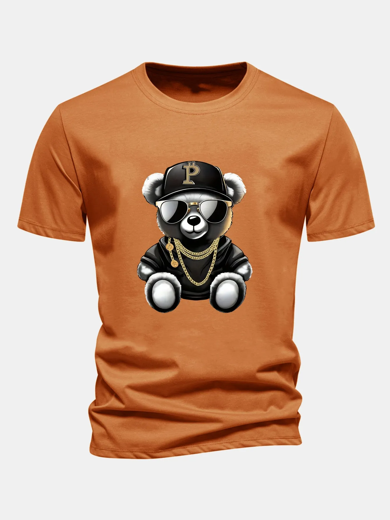 Regular Fit Hip Hop Bear Print Cotton T-Shirt sold by Hoooyi product image thumbnail 5