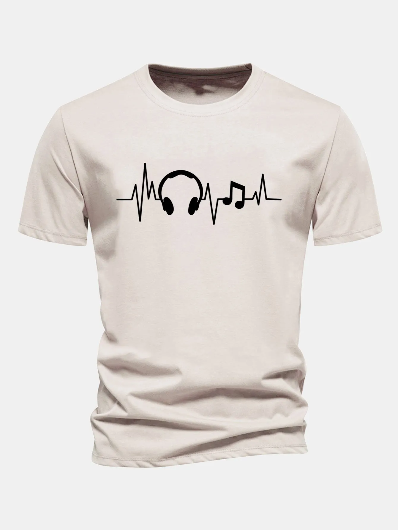 Regular Fit Heartbeat Music Print Cotton T-Shirt sold by Hoooyi product image thumbnail 2