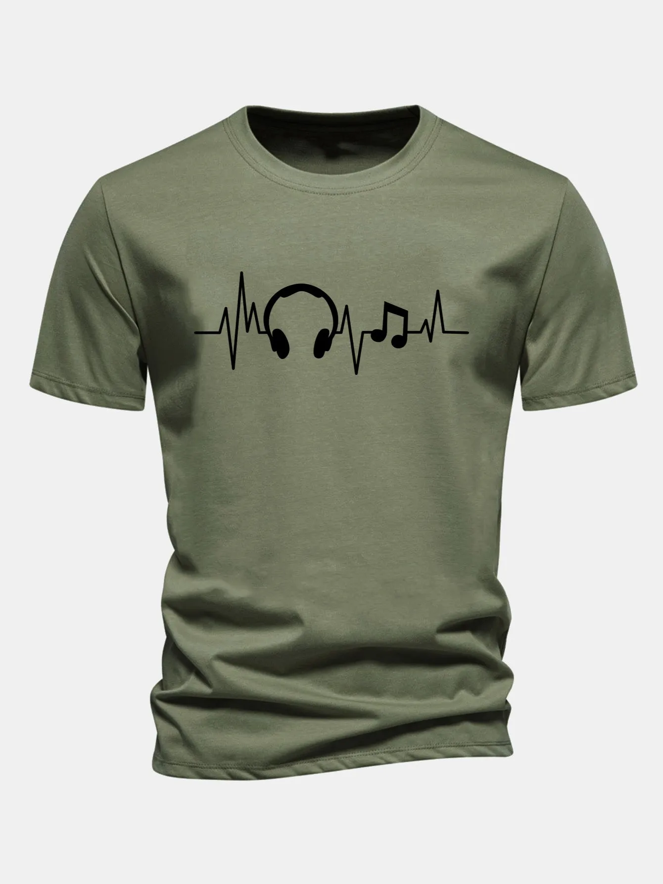 Regular Fit Heartbeat Music Print Cotton T-Shirt sold by Hoooyi product image thumbnail 4