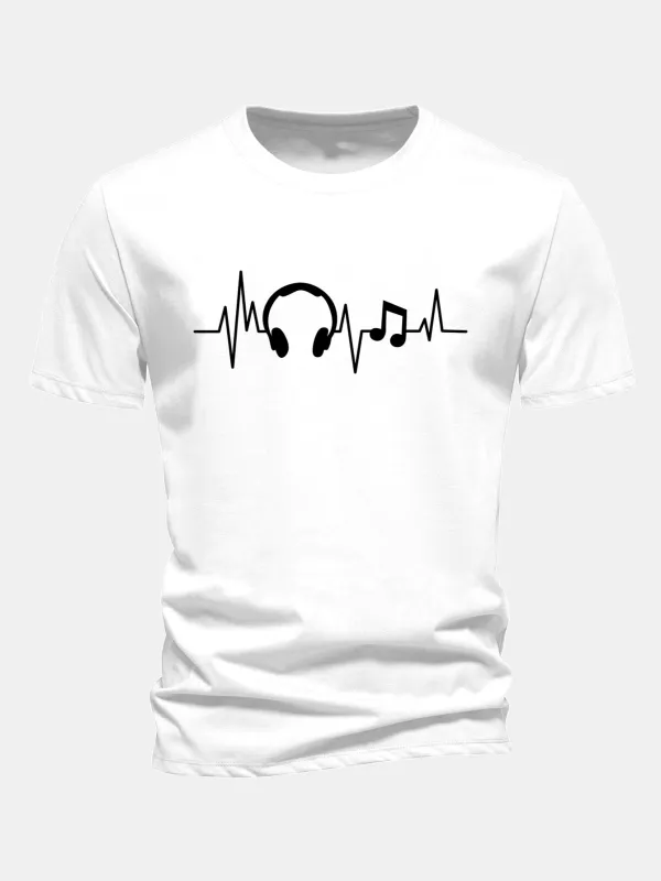 Regular Fit Heartbeat Music Print Cotton T-Shirt sold by Hoooyi