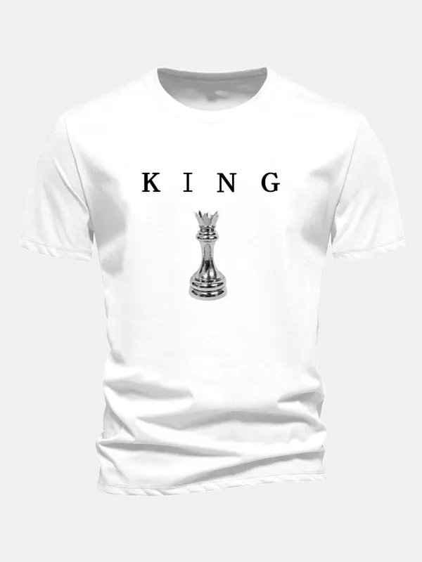Regular Fit King Chess Print Cotton T-Shirt made by Hoooyi