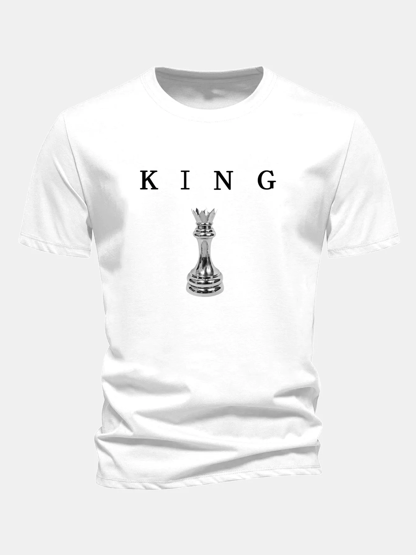 Regular Fit King Chess Print Cotton T-Shirt sold by Hoooyi