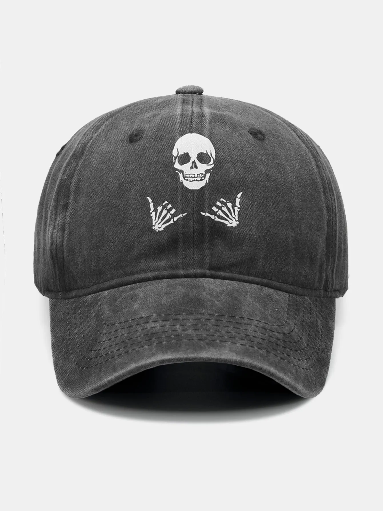 Skull Print Washed Distressed Baseball Cap sold by Hoooyi