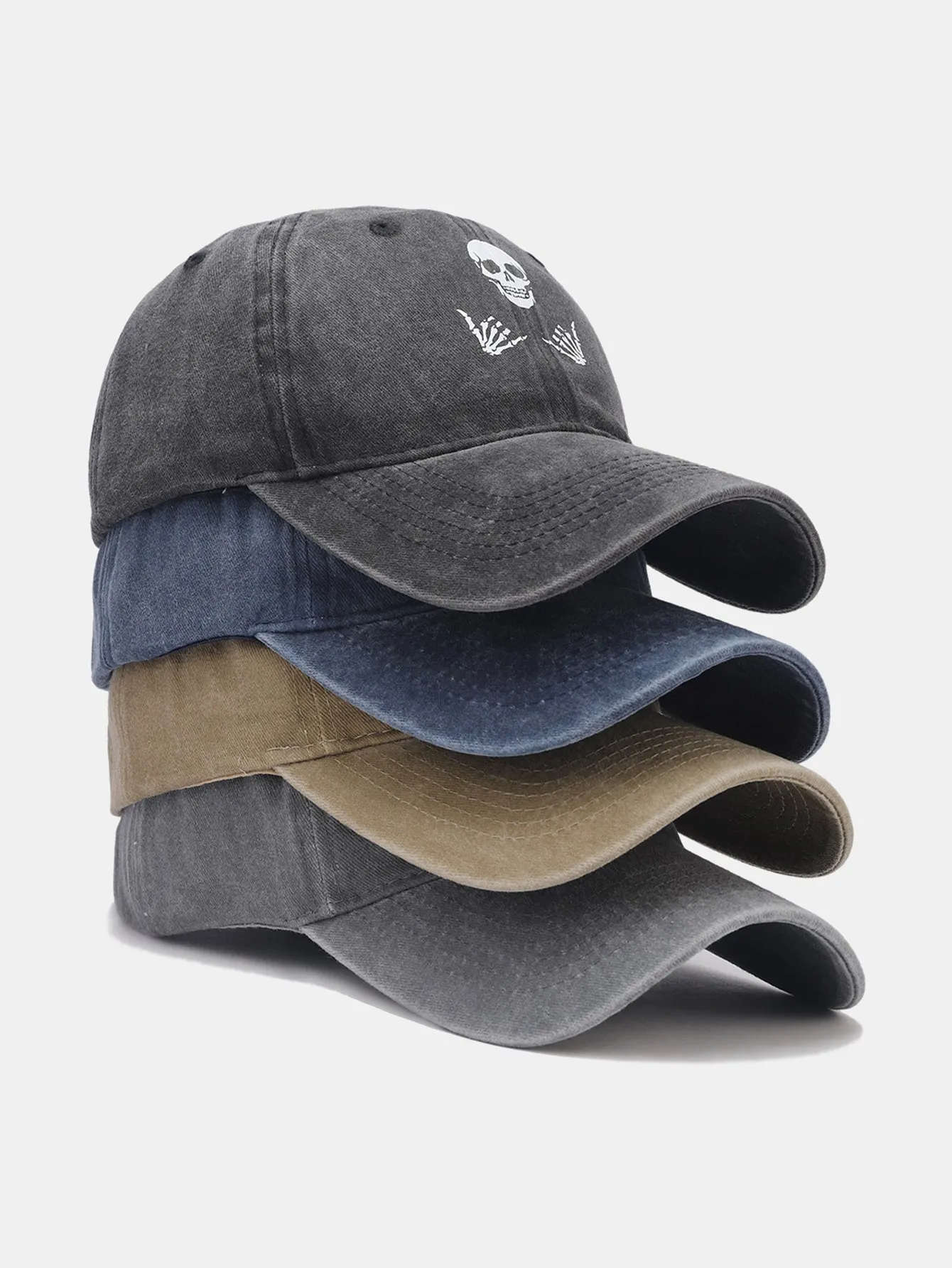 Skull Print Washed Distressed Baseball Cap sold by Hoooyi product image thumbnail 5