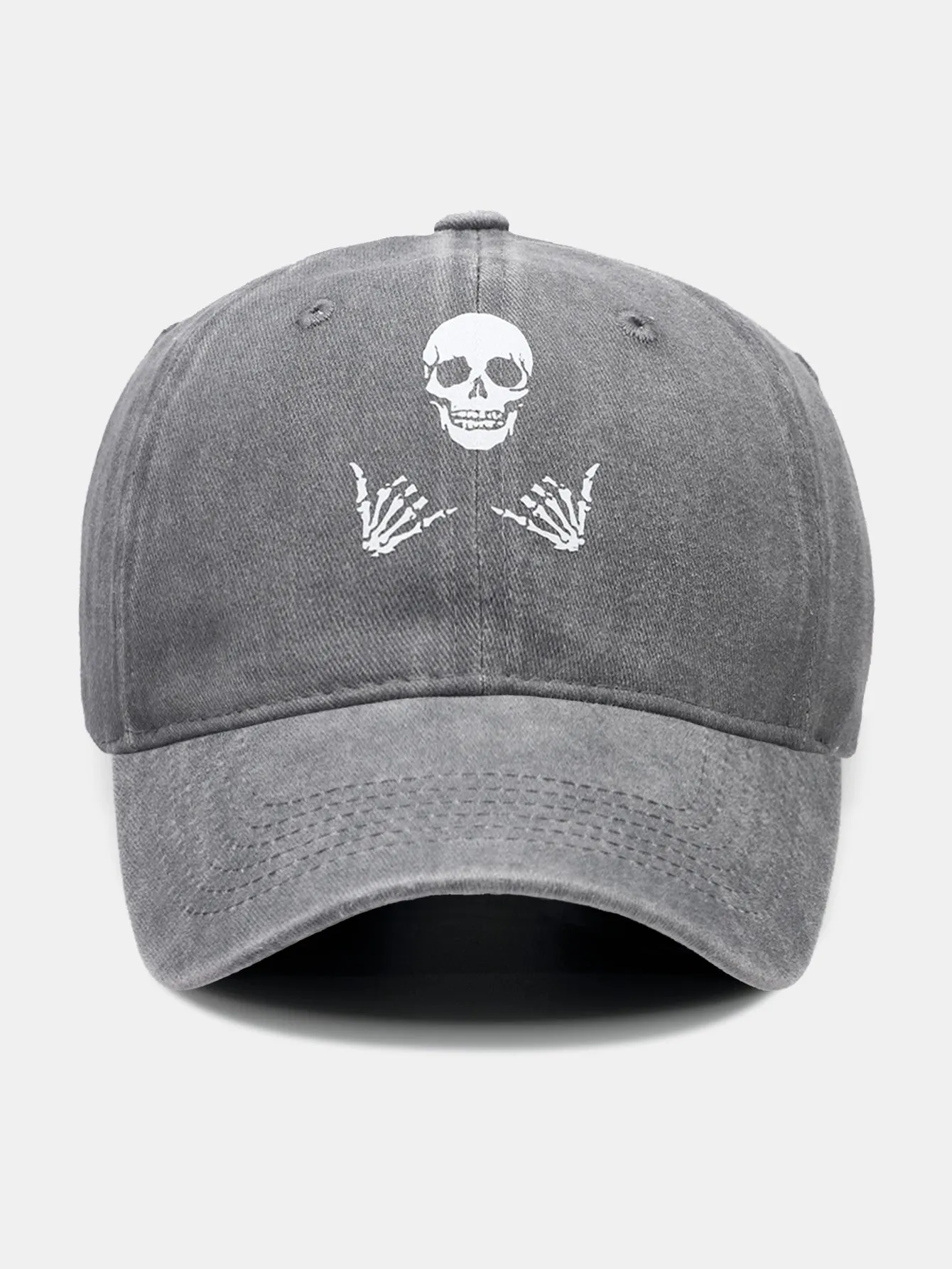 Skull Print Washed Distressed Baseball Cap sold by Hoooyi product image thumbnail 4