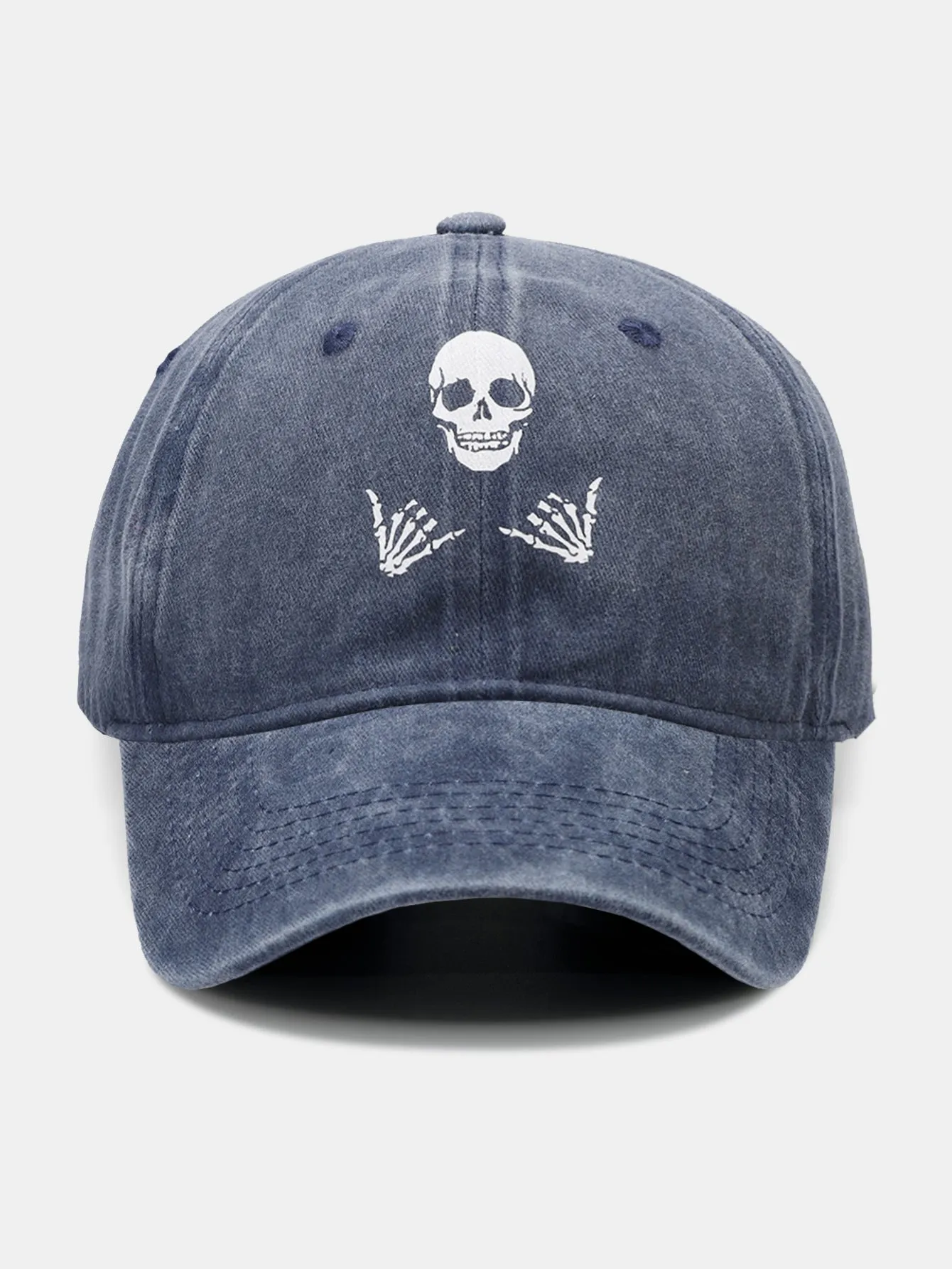 Skull Print Washed Distressed Baseball Cap sold by Hoooyi product image thumbnail 3