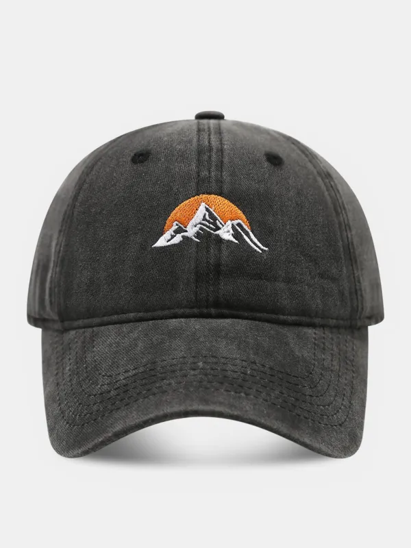 Mountain Sunset Embroidered Washed Distressed Baseball Cap sold by Hoooyi