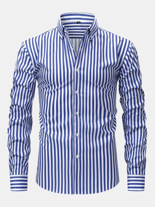 Long Sleeve Stripe Button Up Shirt sold by Hoooyi
