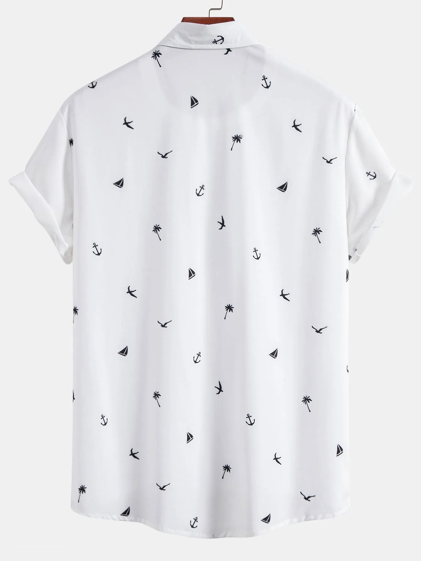 Palm Tree Anchor Sailboat Print Button Up Shirt sold by Hoooyi product image thumbnail 2