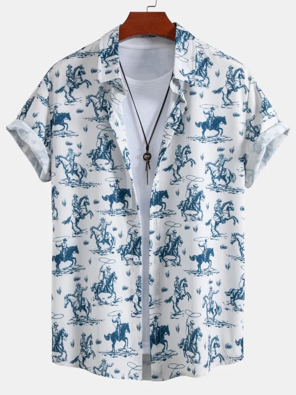 Cowboy Print Button Up Shirt made by Hoooyi