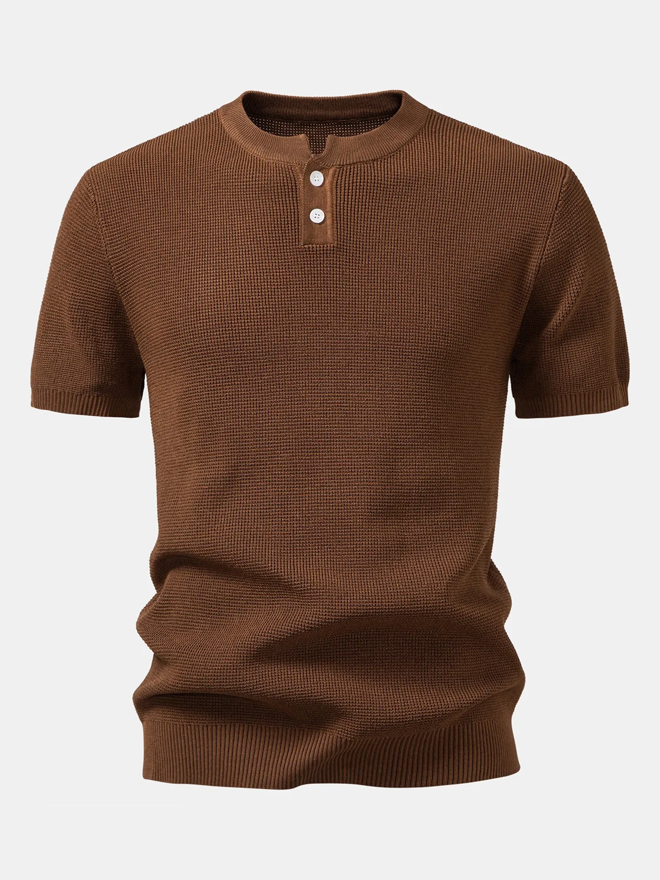 Waffle Textured Knitted Henley Shirt sold by Hoooyi product image thumbnail 3