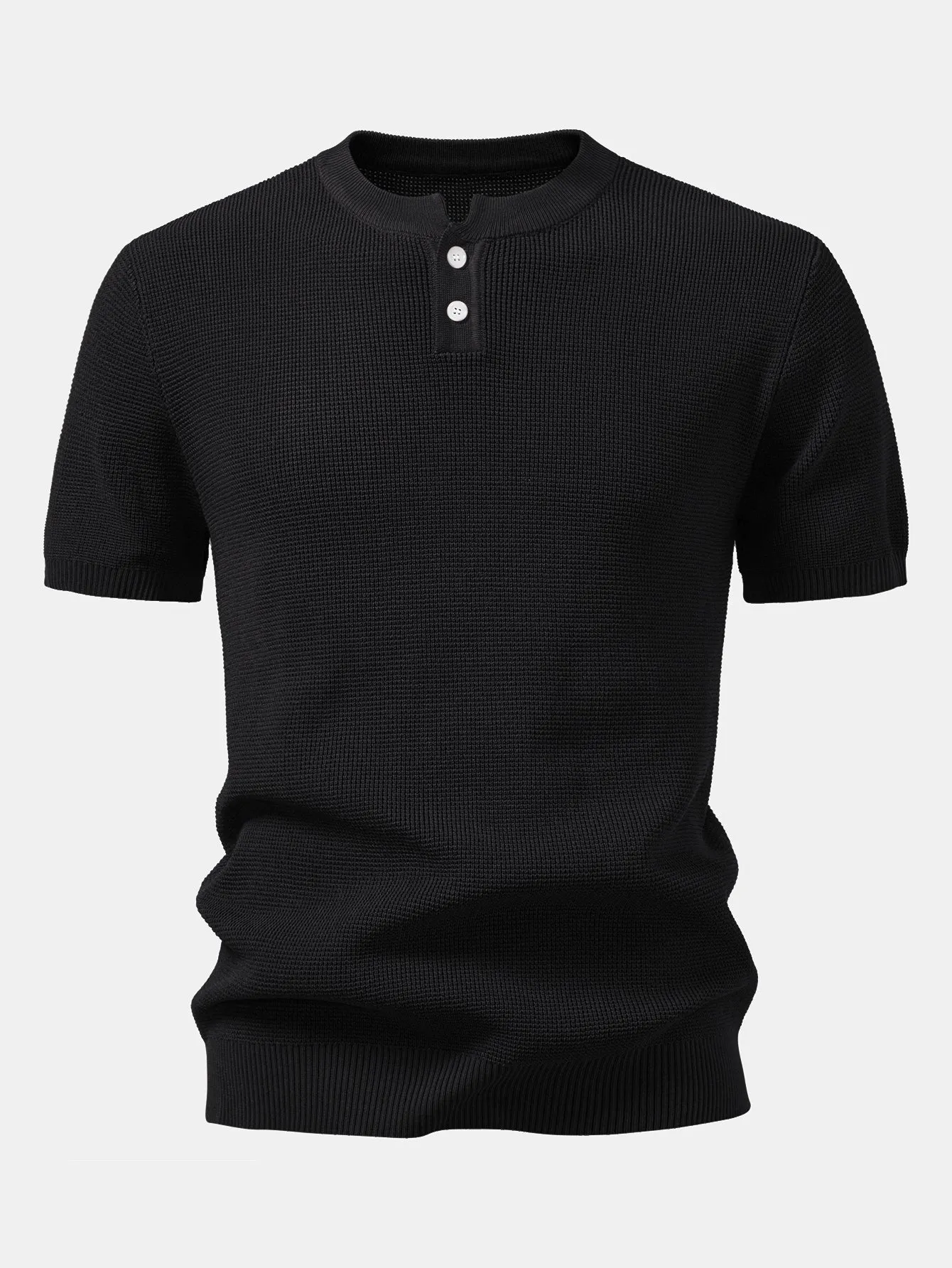 Waffle Textured Knitted Henley Shirt sold by Hoooyi product image thumbnail 5