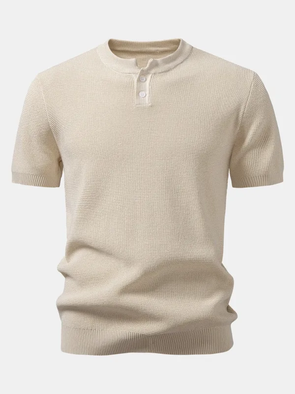 Waffle Textured Knitted Henley Shirt sold by Hoooyi