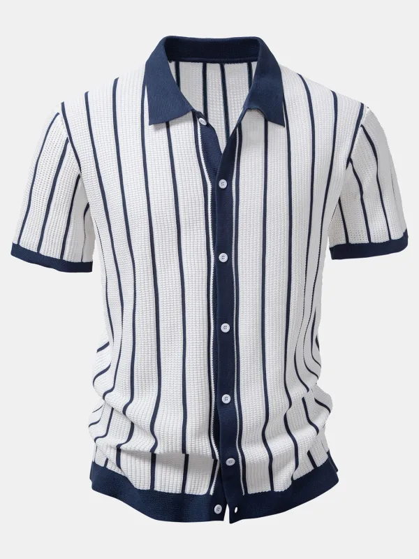 Stripe Knitted Button Up Shirt sold by Hoooyi
