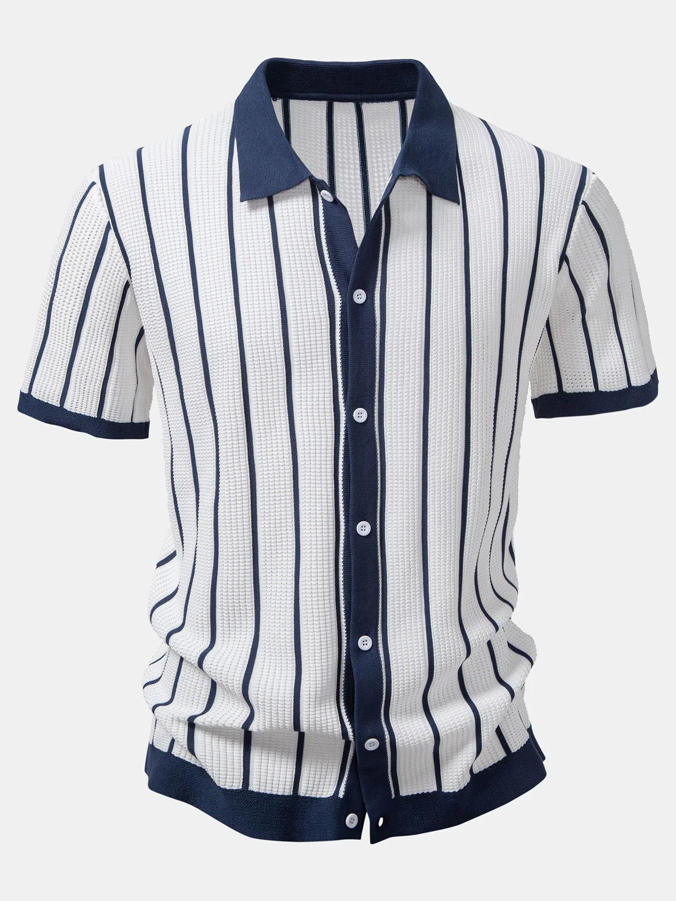 Stripe Knitted Button Up Shirt sold by Hoooyi